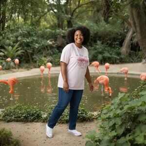 Flamingo Party Graphic Tee Light Pink- Size 2X